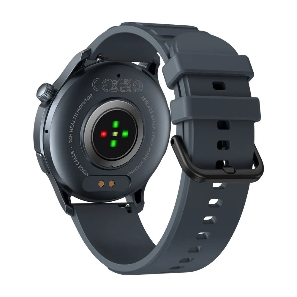 Btalk 3 Pro smart watch in blue on wrist showing AMOLED display with health stats