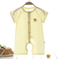 Baby summer pure cotton short sleeve one-piece romper in white with closed-fly crotch