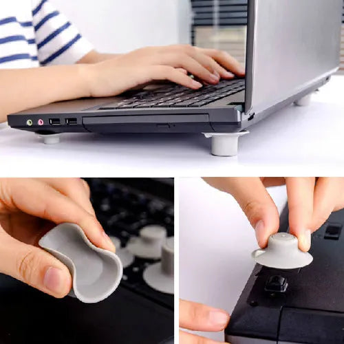 Grey durable plastic laptop cooling pad kit with two large and two small non-slip pads.