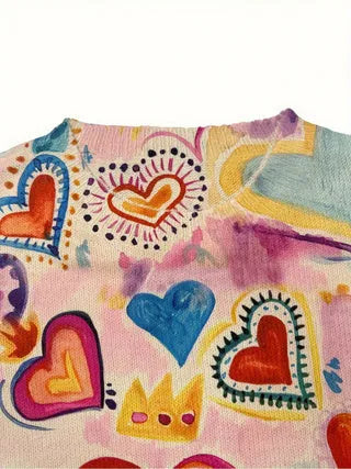 Loose fit lapel collar digital print top in polyester fabric shown in multiple sizes