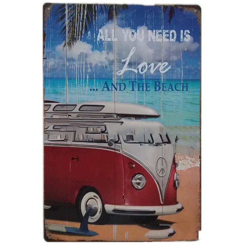 Retro tin painting metal crafts with car and motorcycle patterns in vibrant colours