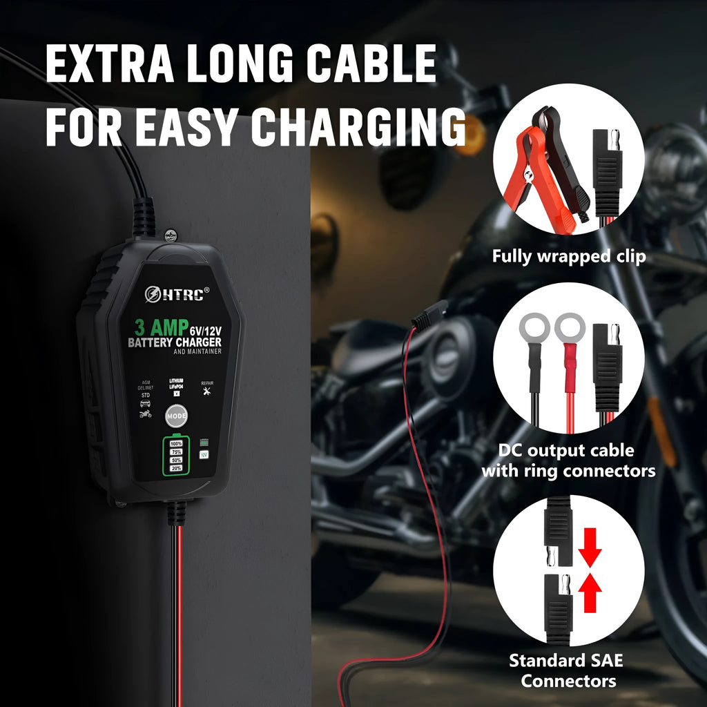 3A lead acid battery charger with intelligent maintenance compact 156x80x100mm UK plug portable car charger