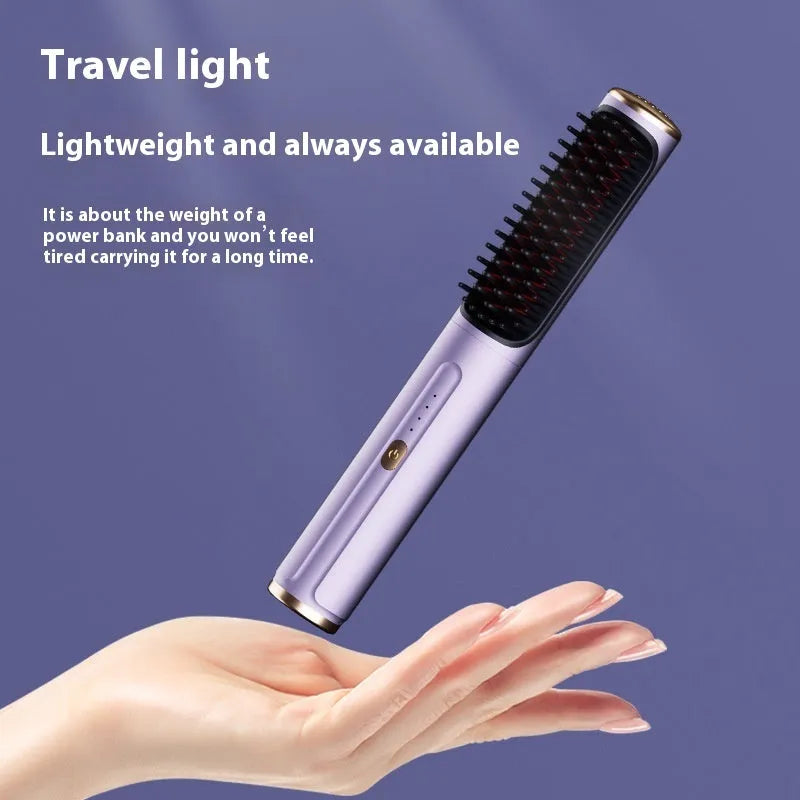 Wireless straight comb with anion technology in rose gold colour for portable hair styling