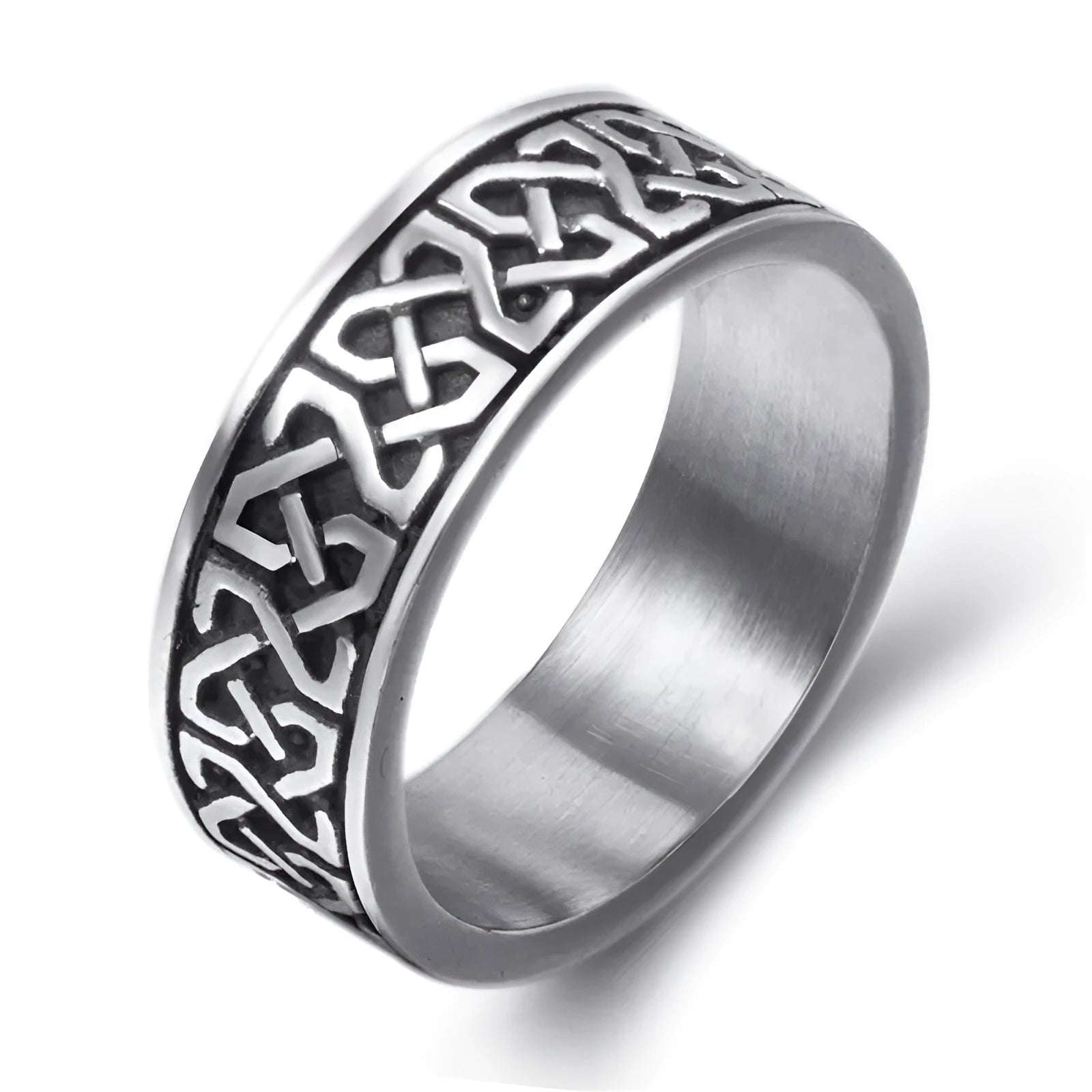 Lunavin silver alloy ring in US size 8 on white background, simple band design for women