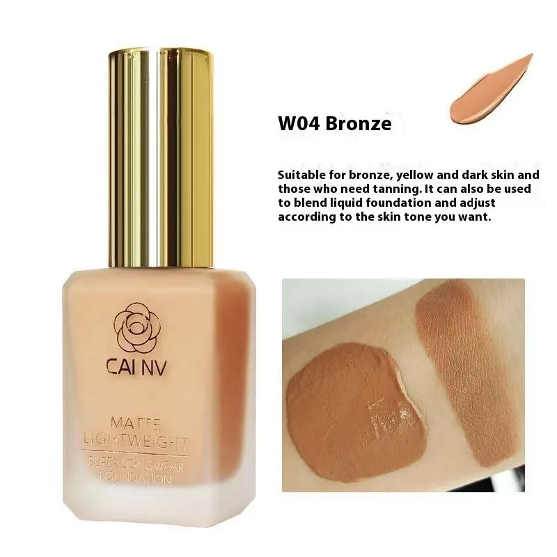 Wheat colour liquid foundation bottle with black leather blend agent for mixed skin types