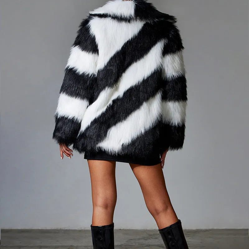 Faux fur coat with contrast lapel and fur collar in a 50cm length