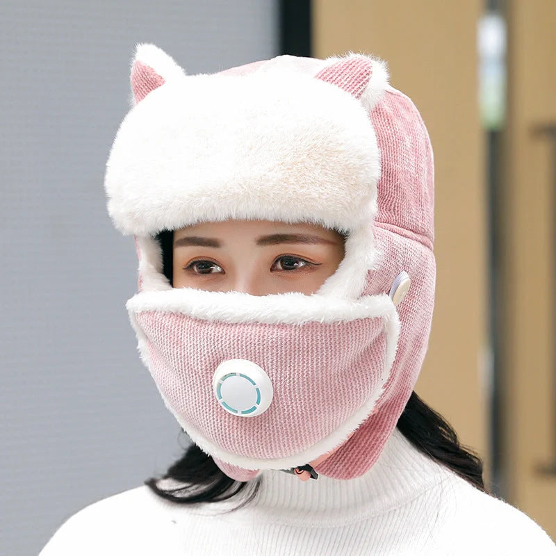 Women's Russian trapper hat in plush velvet with earflaps for winter warmth