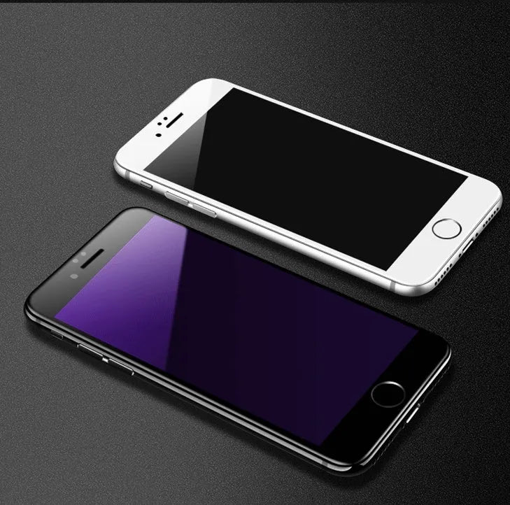 Tempered glass screen protector for iPhone X 8 7 6s Plus models in black and white options.