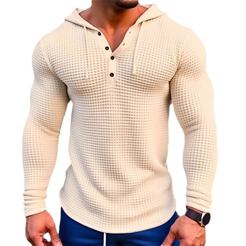 Men's slim fit waffle knit pullover in solid colours for spring and autumn wear