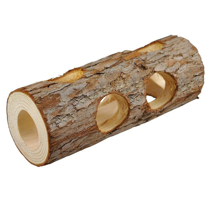 Natural pine wood hamster chew toy with multiple holes for small pets