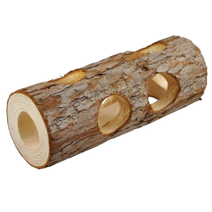 Natural pine wood hamster chew toy with multiple holes for small pets