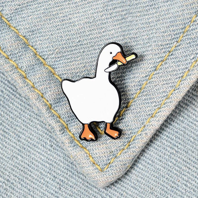 Untitled Goose Game inspired big goose brooch in alloy with geometric design