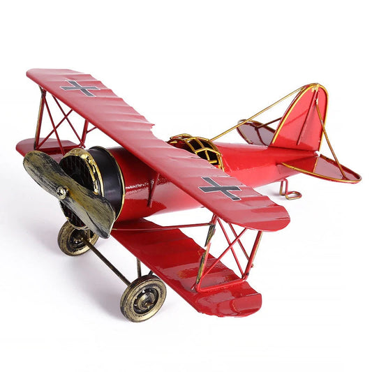 Vintage mini metal decorative plane model in red, blue, or yellow for educational play and home decor