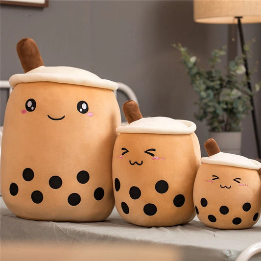 Strawberry Milk Tea Plush Boba Cup Toy in various colours and sizes