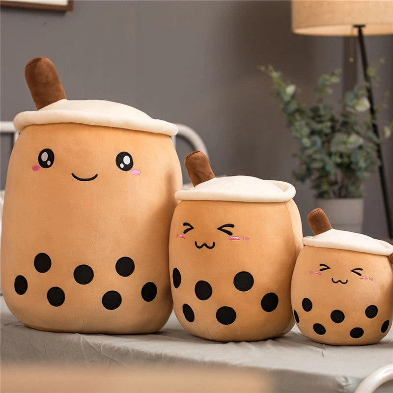 Strawberry Milk Tea Plush Boba Cup Toy in various colours and sizes