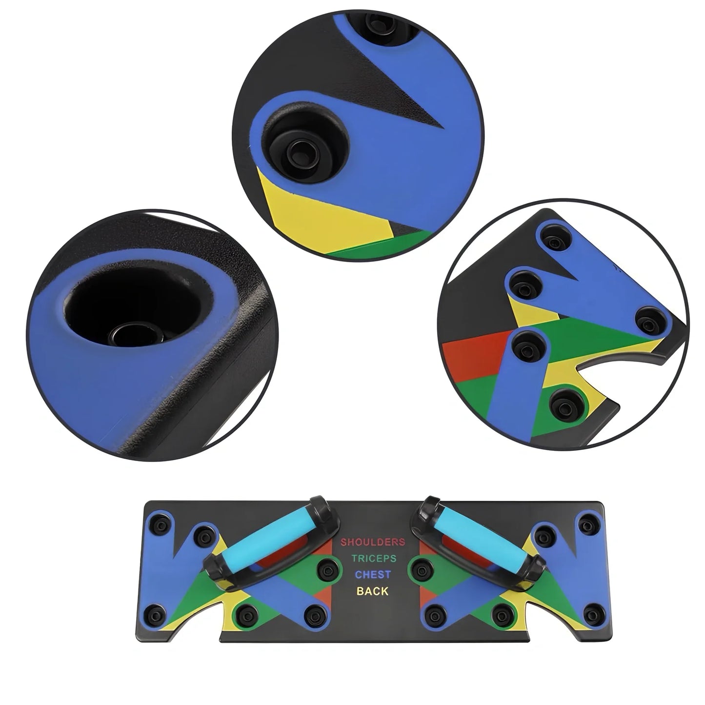 Black 9-in-1 Push-Up Rack Edge with colour-coded plates and silicone handles for upper body training, 60 x 18.5 x 2 cm size