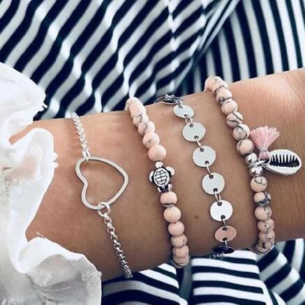 Bead Chain Bracelet Set Anklet with star and moon design in alloy