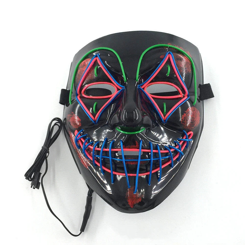 Halloween LED Glowing Mask in pink and green with EL cold light technology