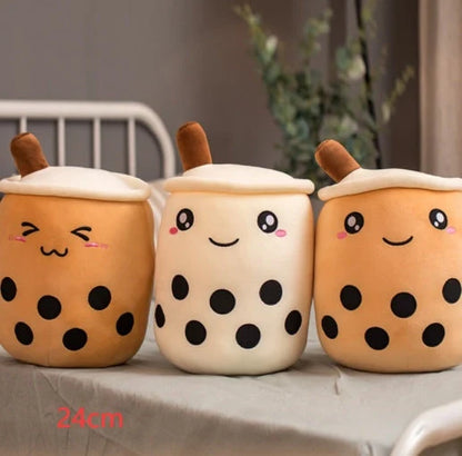 Strawberry Milk Tea Plush Boba Cup Toy in various colours and sizes