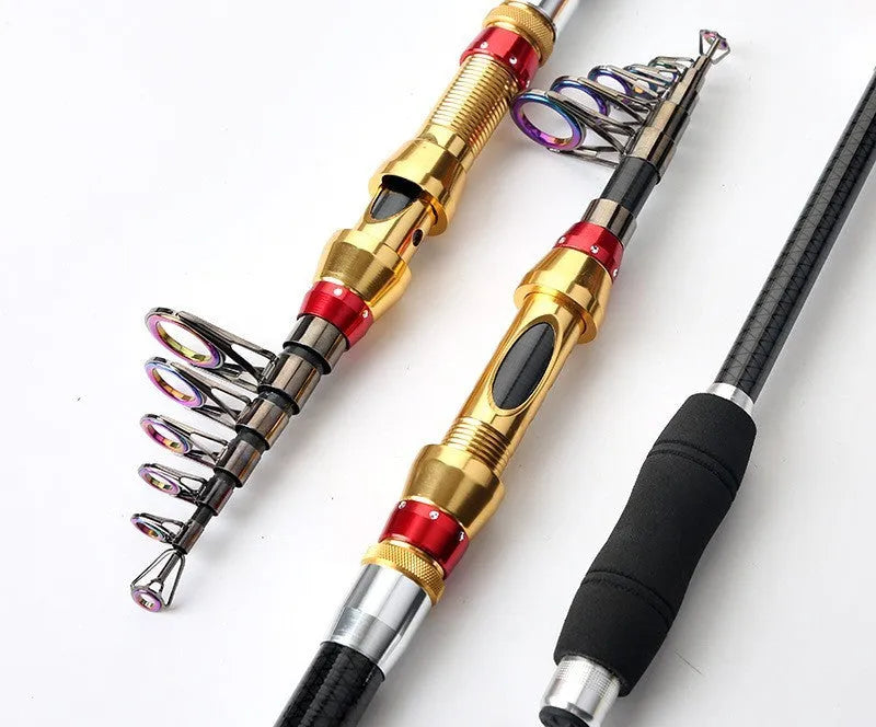Carbon fibre telescopic spinning fishing rod with metal handle for sea fishing