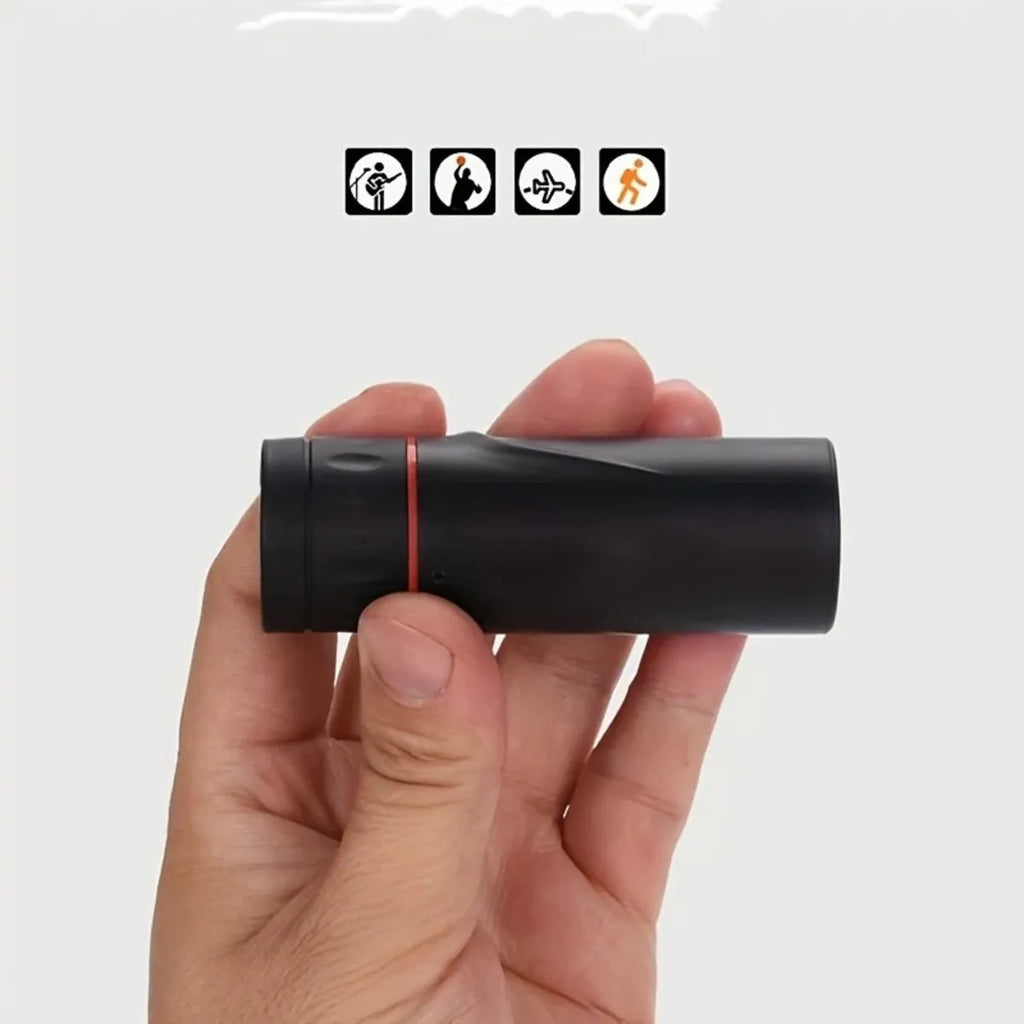 Black portable monocular telescope with mobile phone holder for outdoor observation