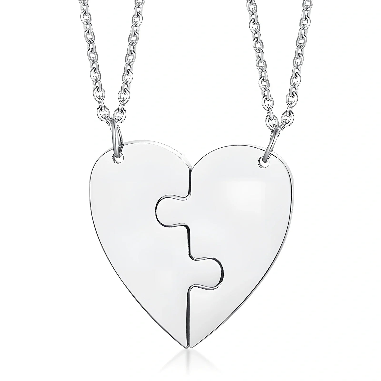 Heart-shaped titanium steel friendship pendant set in silver, gold, black with optional 51-80cm chain, rust-resistant two-piece unisex jewellery