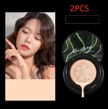 Air cushion BB cream foundation concealer in compact case with mushroom sponge, Ivory 01 and Natural 02 shades