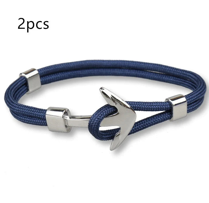 Nautical anchor bracelet with brass details and cotton rope, 21cm length