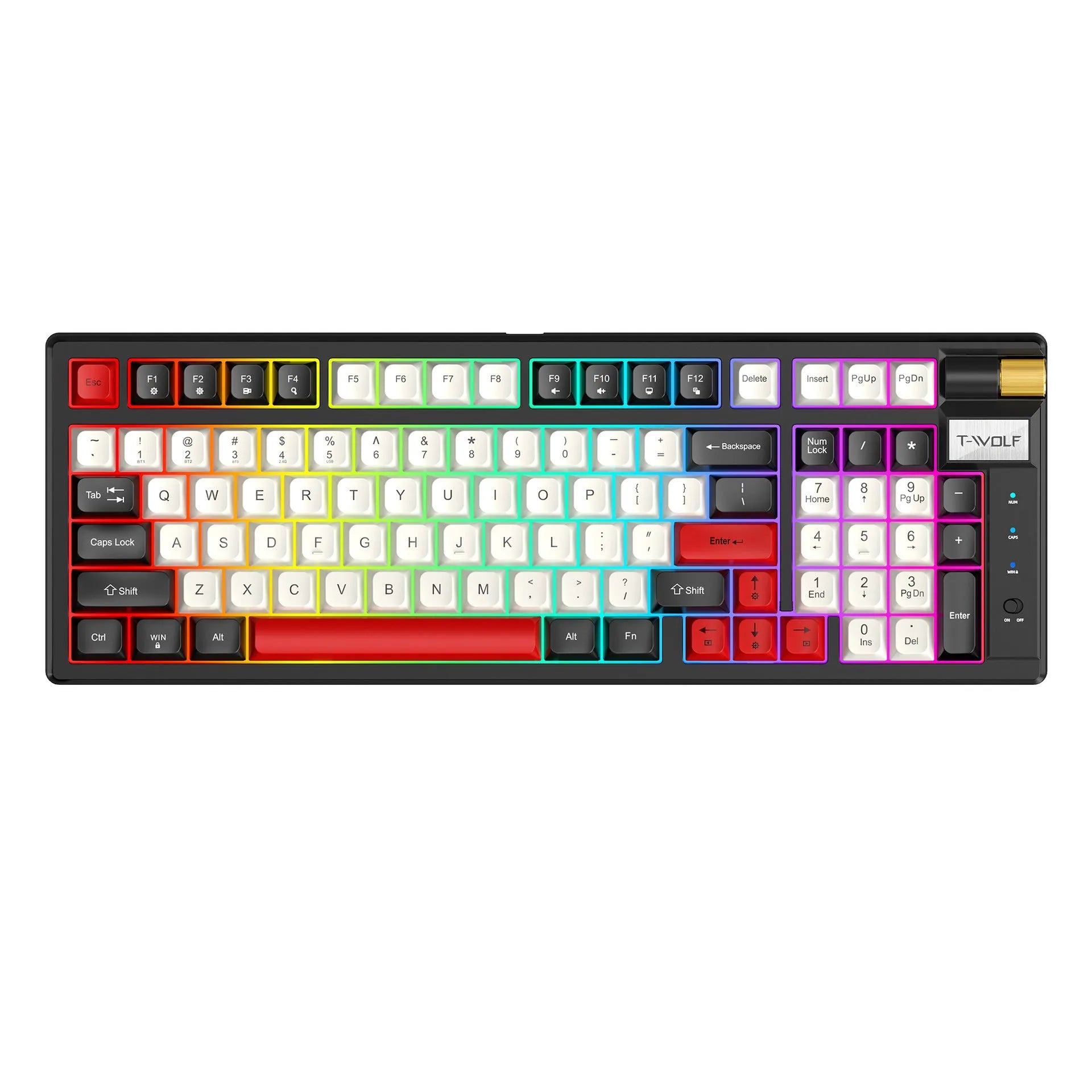 Bluetooth mechanical gaming keyboard with USB-C charging port and dual-colour Blue Orange or Black And Red options