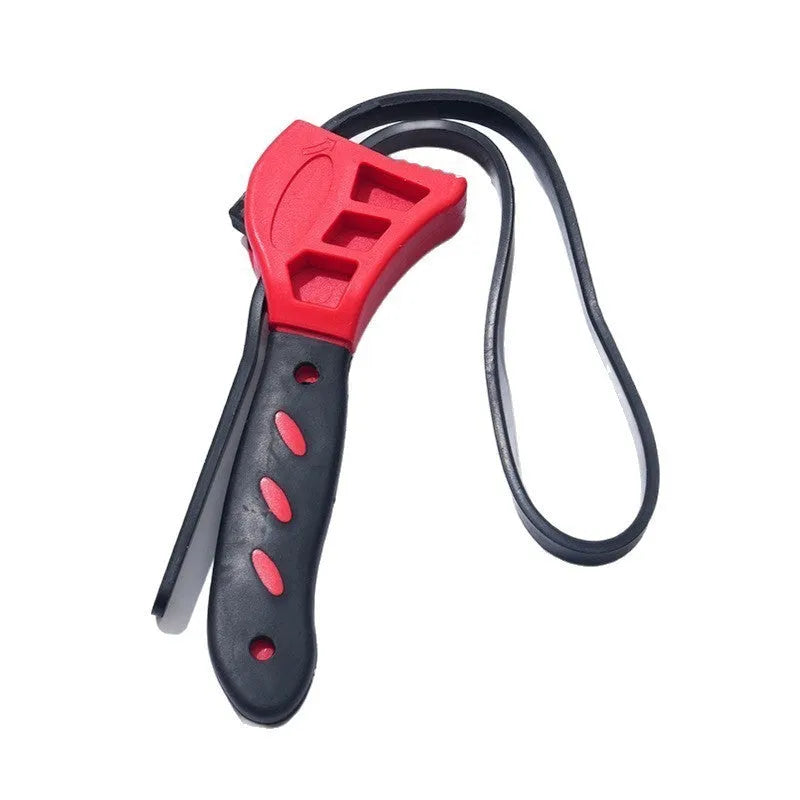 A black adjustable rubber strap wrench set showing 6-inch and 8-inch sizes on a white background.