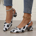 Pointed toe leopard print women's high heel sandals with suede upper and mid heel 3-6cm
