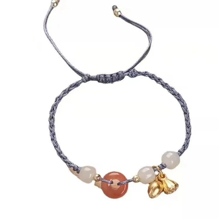 Hetian jade Peace Buckle bracelet with two Shihuan rings and constellation modelling on adjustable strap