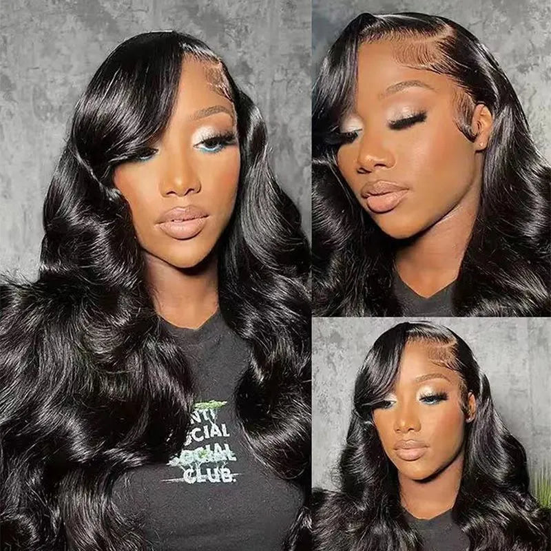 Black mid-length large roll wig for women, 26 inches Kanekalon synthetic hair with side bangs