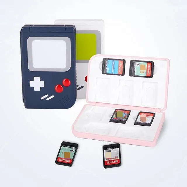 Nintendo Switch game card storage box in blue, pink, and white colours