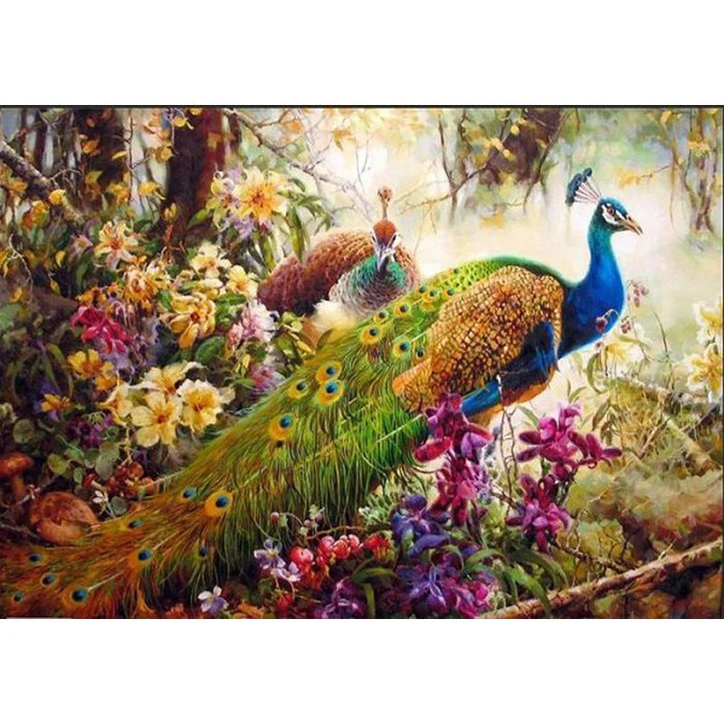 Hand-painted peacock digital oil painting on 40x50cm canvas