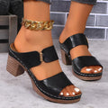 Chunky heel plaid slides sandals for women in beige with PU upper and rubber sole