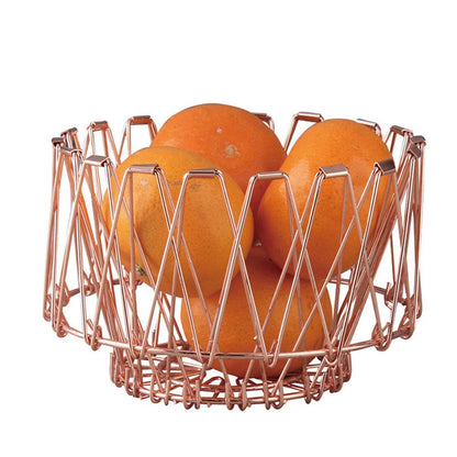Stainless steel foldable fruit tray with Nordic design and copper finish
