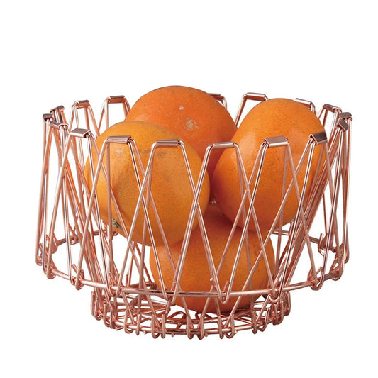 Stainless steel foldable fruit tray with Nordic design and copper finish