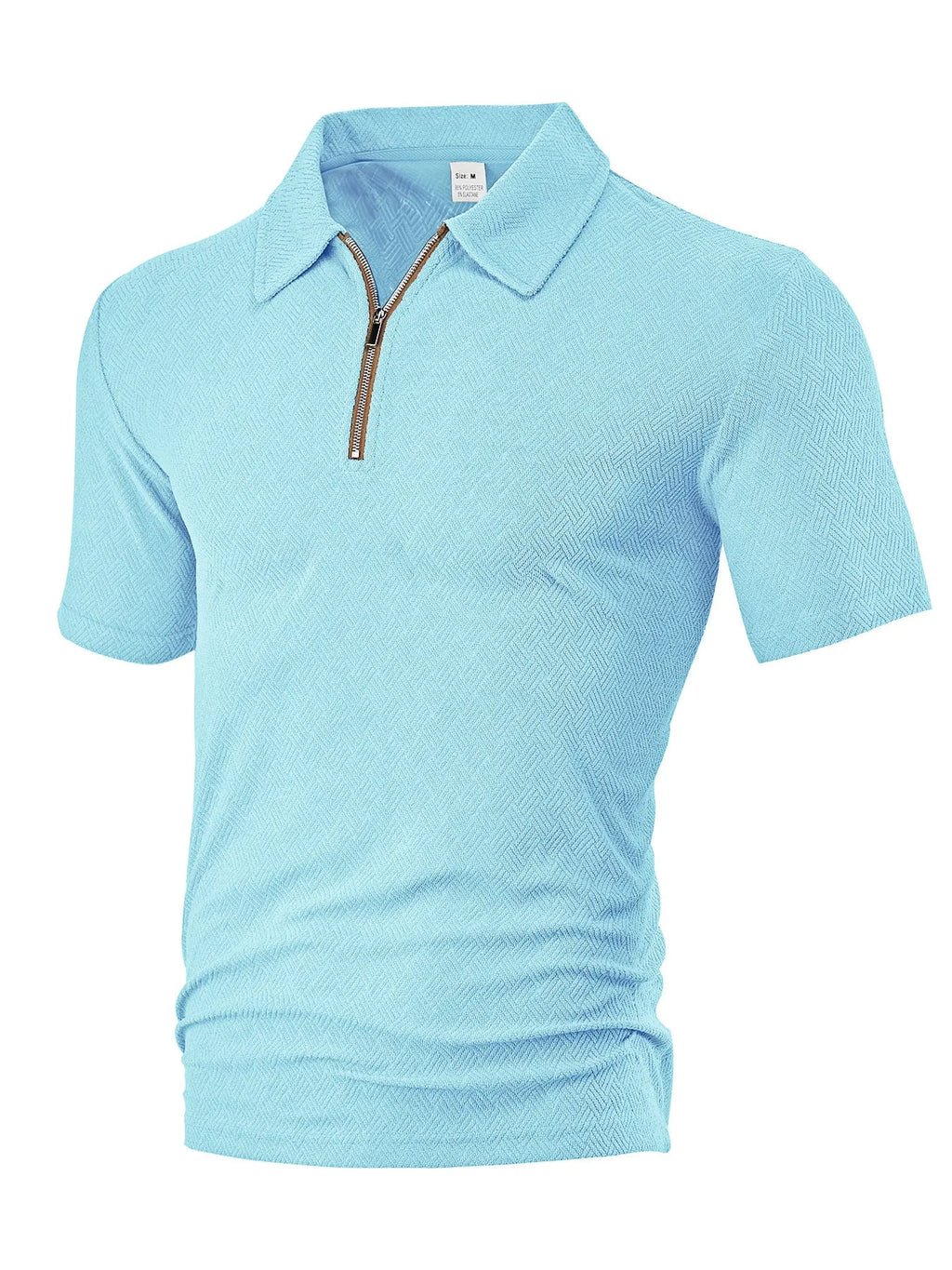 Men's loose zippered short sleeve casual shirt in navy blue with polyester fabric