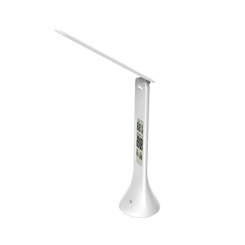 Adjustable LED desk lamp with touch control and built-in alarm clock
