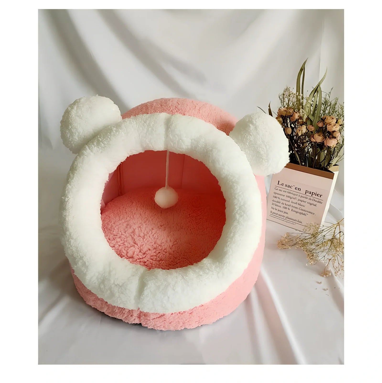 Closed cat litter kennel S size with winter plus velvet, for cats up to 6kg, camel pattern, enclosed design with mat