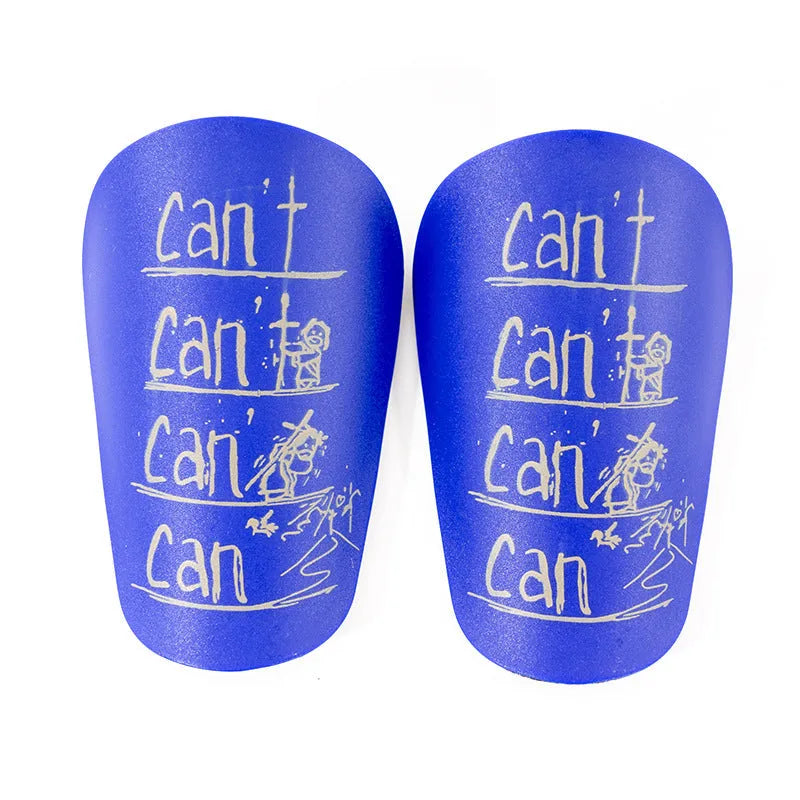 A pair of white PU football shin guards for adult training, showing the strap and protective shell.