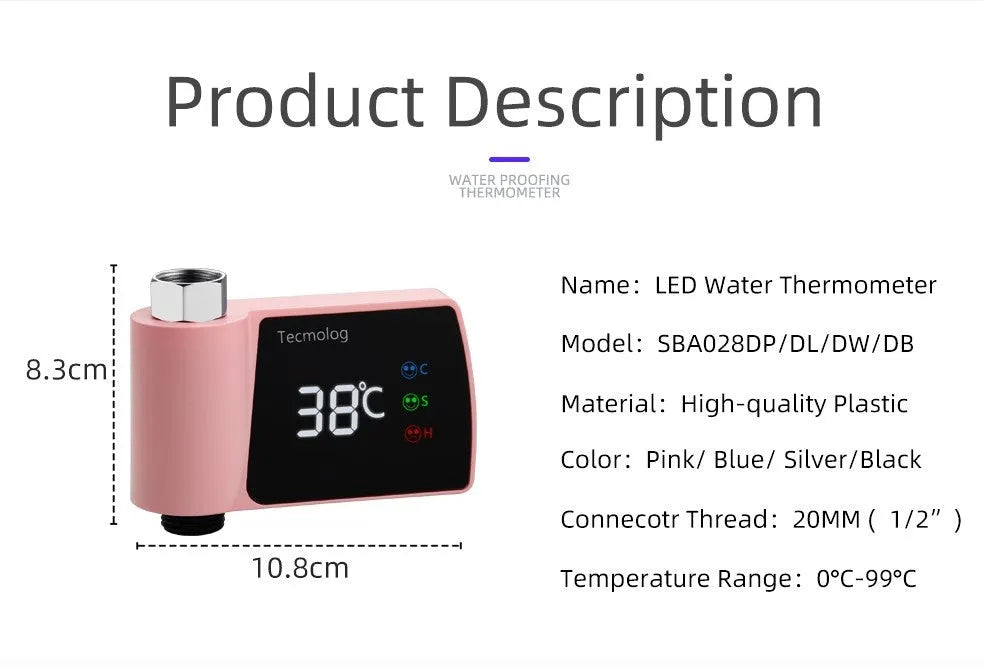 Plastic visual shower faucet water thermometer with no power consumption in black colour