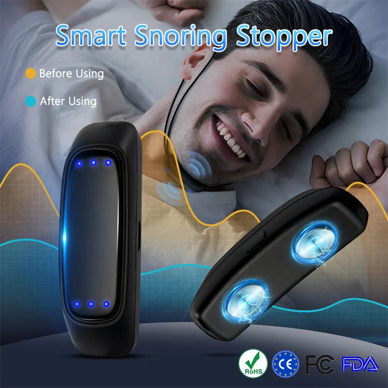Smart Anti-Snoring Device with EMS Pulse Technology in black