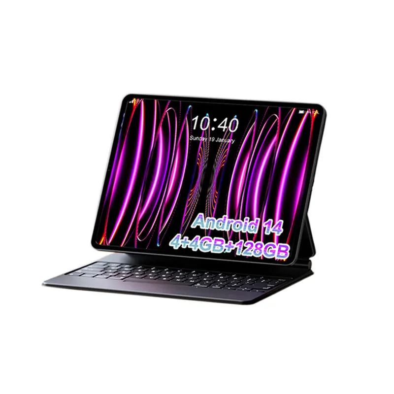 10-inch bare metal blue tablet PC with keyboard leather case open