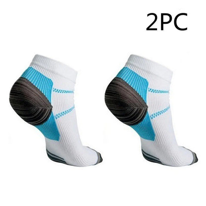 Compression socks designed to relieve plantar fasciitis, heel spurs, and arch pain with advanced moisture-wicking and odor-resistant features for all-day comfort and support.