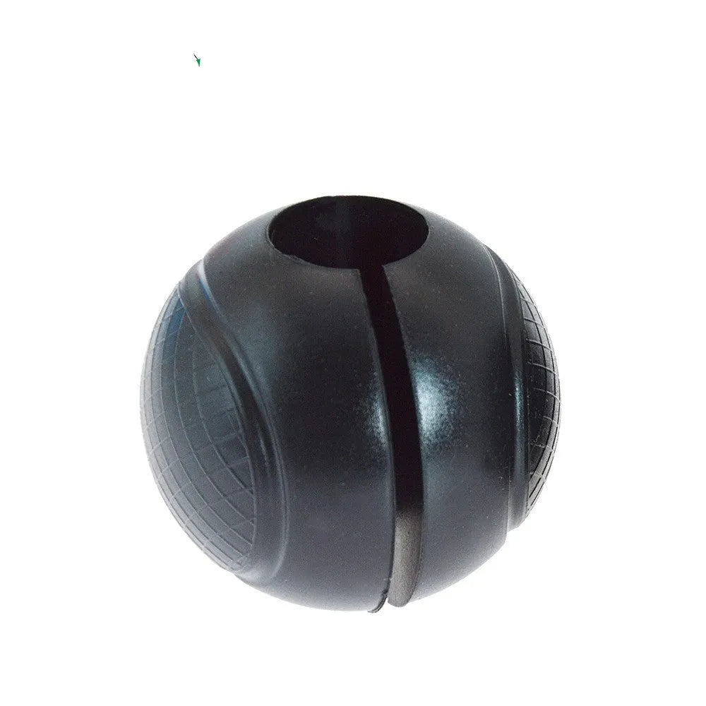 Black silicone spherical dumbbell grip on a dumbbell handle for non-slip weight training
