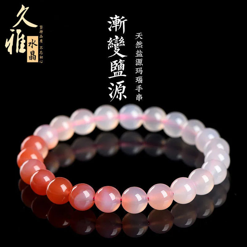 Natural Yanyuan Agate bracelet showing gradient salt source colour on geometric beads.