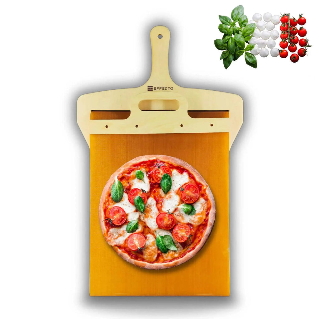 Natural wood pizza transfer shovel measuring 55cm with hanging hole for storage