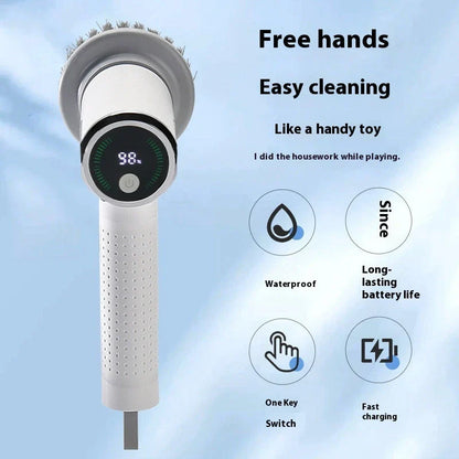 Powerful cordless electric cleaning brush with interchangeable heads for effortless scrubbing on kitchen sinks, bathroom tiles, and other surfaces